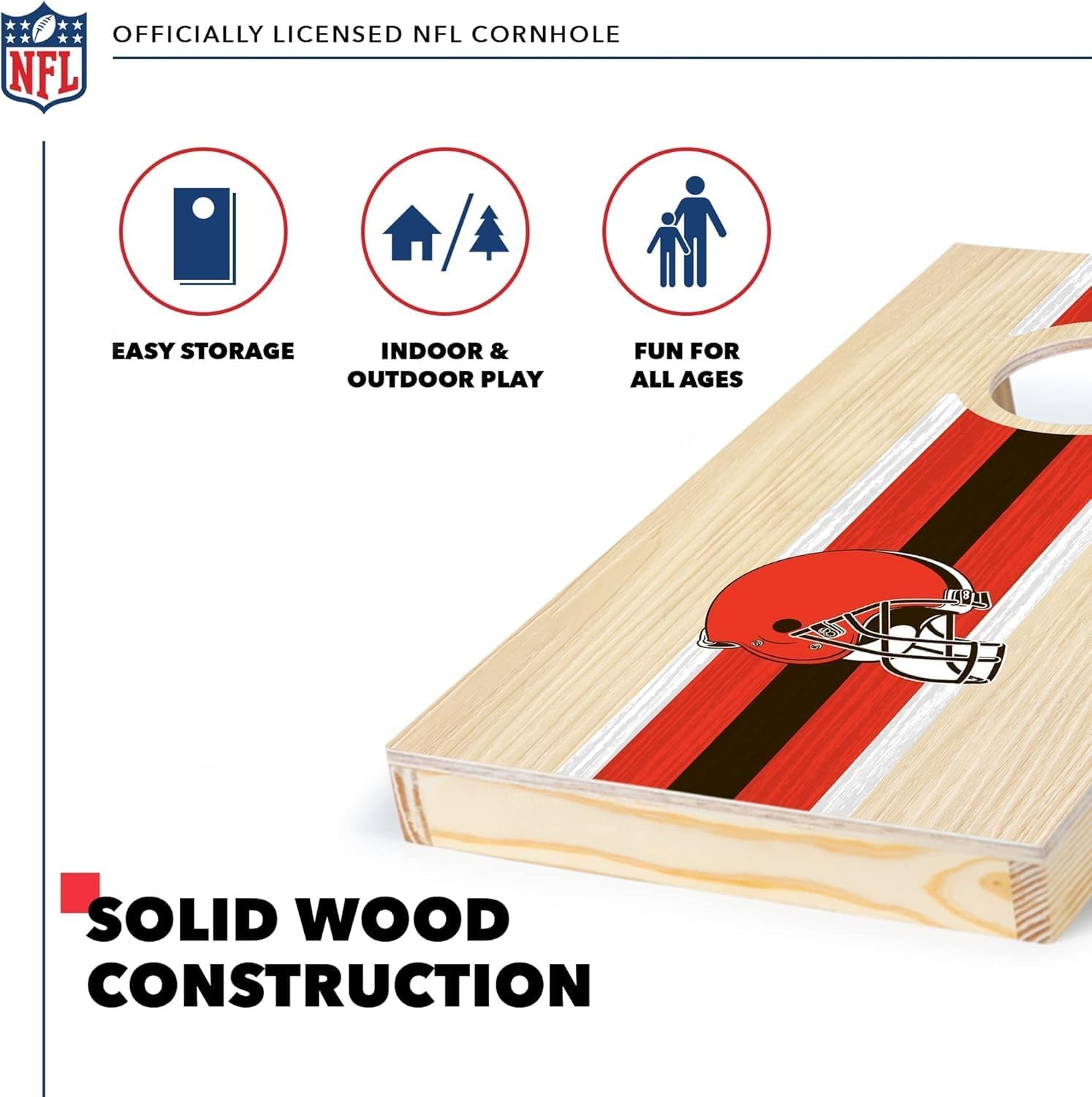 NFL Football Portable Size 1′ x 2′ Solid Wood Cornhole Set with Direct Print HD Team Graphics – Travel Size(Cleveland Browns)