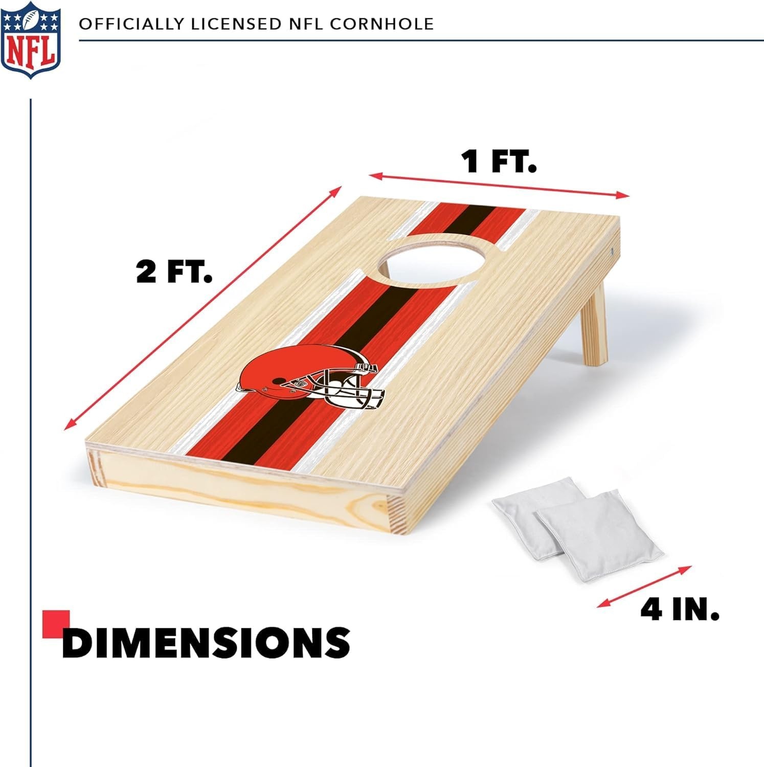 NFL Football Portable Size 1′ x 2′ Solid Wood Cornhole Set with Direct Print HD Team Graphics – Travel Size(Cleveland Browns)