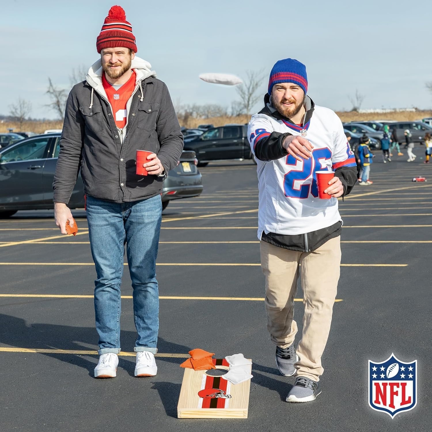 NFL Football Portable Size 1′ x 2′ Solid Wood Cornhole Set with Direct Print HD Team Graphics – Travel Size(Cleveland Browns)