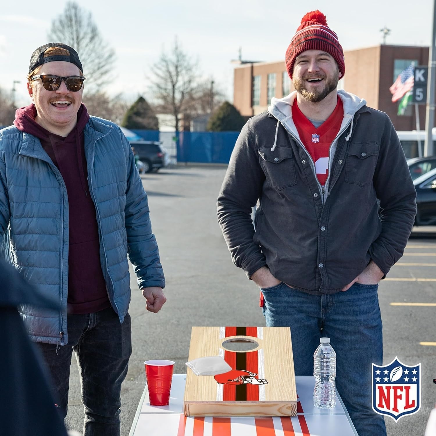 NFL Football Portable Size 1′ x 2′ Solid Wood Cornhole Set with Direct Print HD Team Graphics – Travel Size(Cleveland Browns)