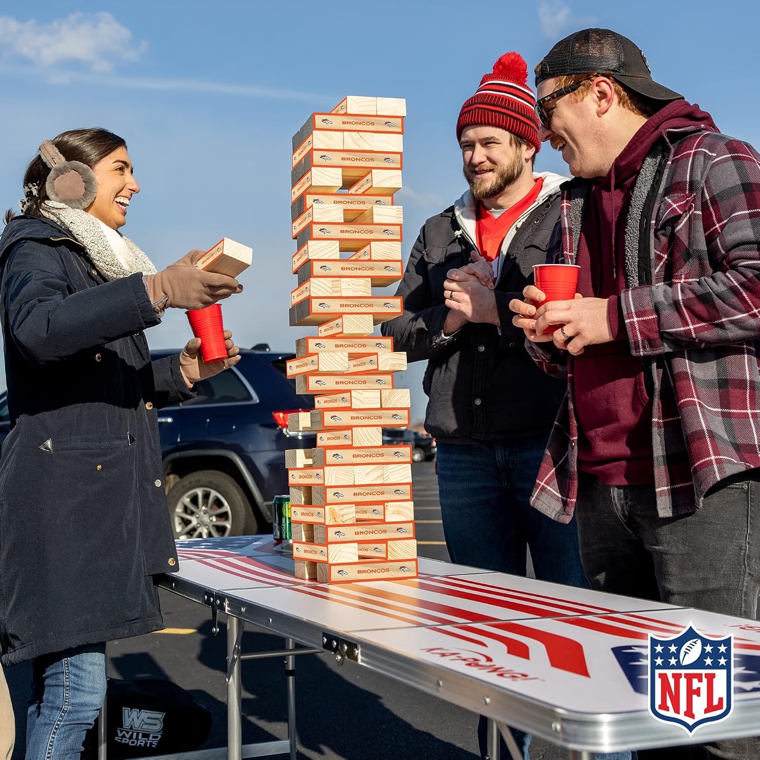 Wild Sports NFL Giant Stacking Wooden Blocks – Tumbling Tower Classic Family Game Stacks – Great Gift for Any Football Fan (Denver Broncos)