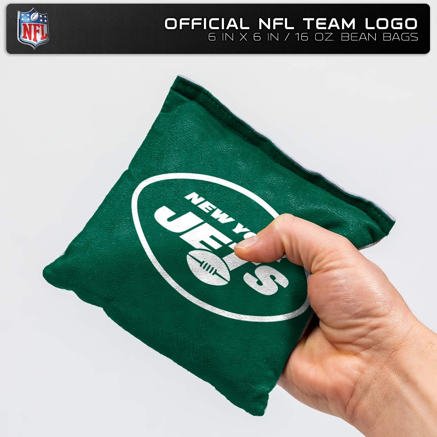 NFL Pro Football Dual Sided Bean Bags by Wild Sports, 8 Count, Premium Toss Bags for Cornhole Set – Great for Tailgates, Outdoors, Backyard(New York Jets)