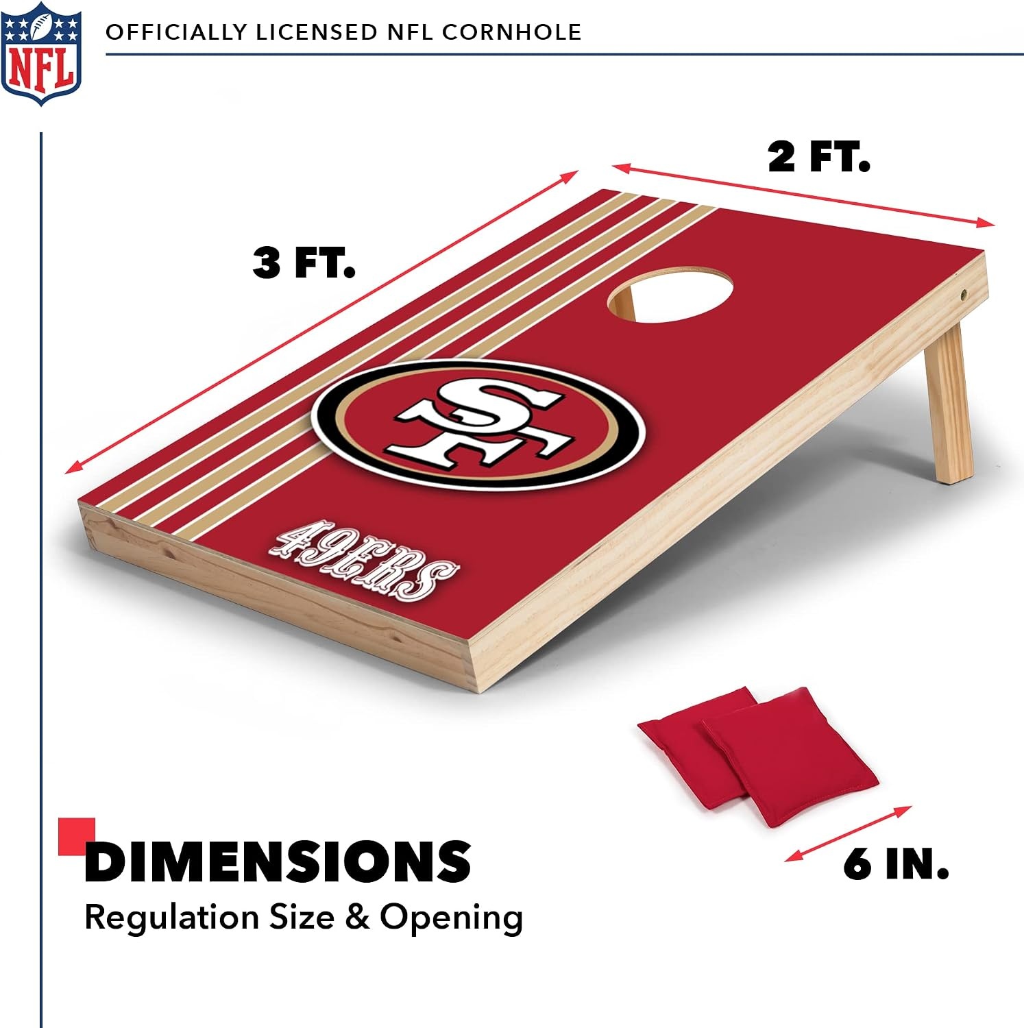 NFL 2′ x 3′ Solid Wood Cornhole Set with Direct Print HD Team Graphics – Great Gift for Any Football Fan  Bean Bag Toss Family Outdoor Games(San Francisco 49ers)