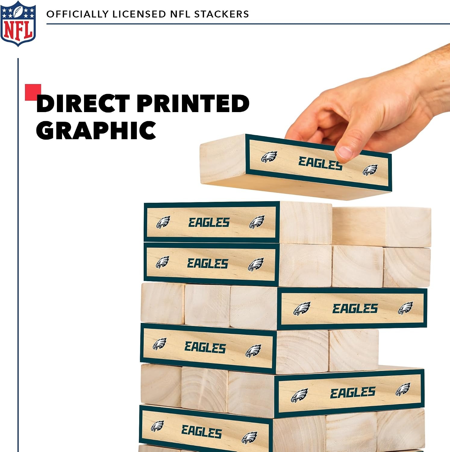 Wild Sports NFL Giant Stacking Wooden Blocks – Tumbling Tower Classic Family Game Stacks – Great Gift for Any Football Fan (Philadelphia Eagles)
