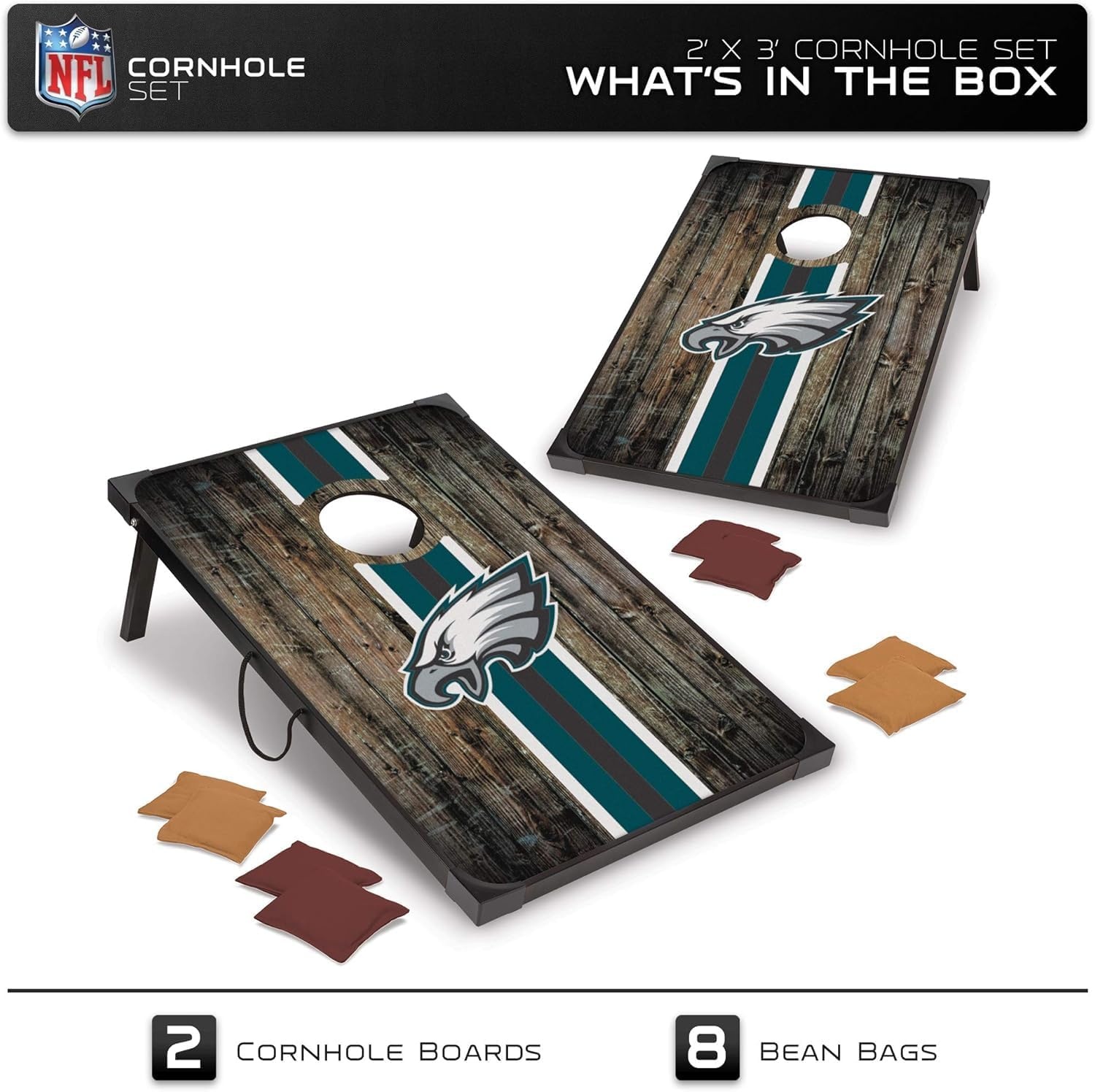 Wild Sports NFL 2′ x 3′ MDF Deluxe Cornhole Set – with Corners and Aprons(Philadelphia Eagles)