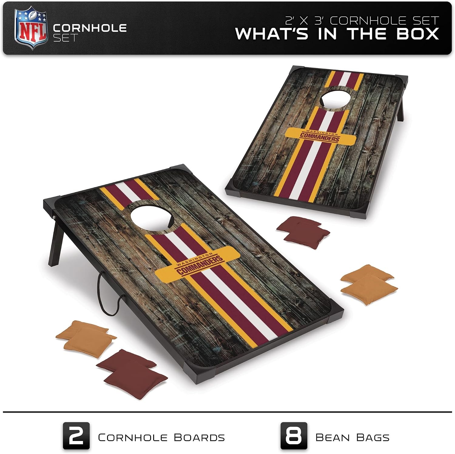 Wild Sports NFL 2′ x 3′ MDF Deluxe Cornhole Set – with Corners and Aprons(Washington Football Team)
