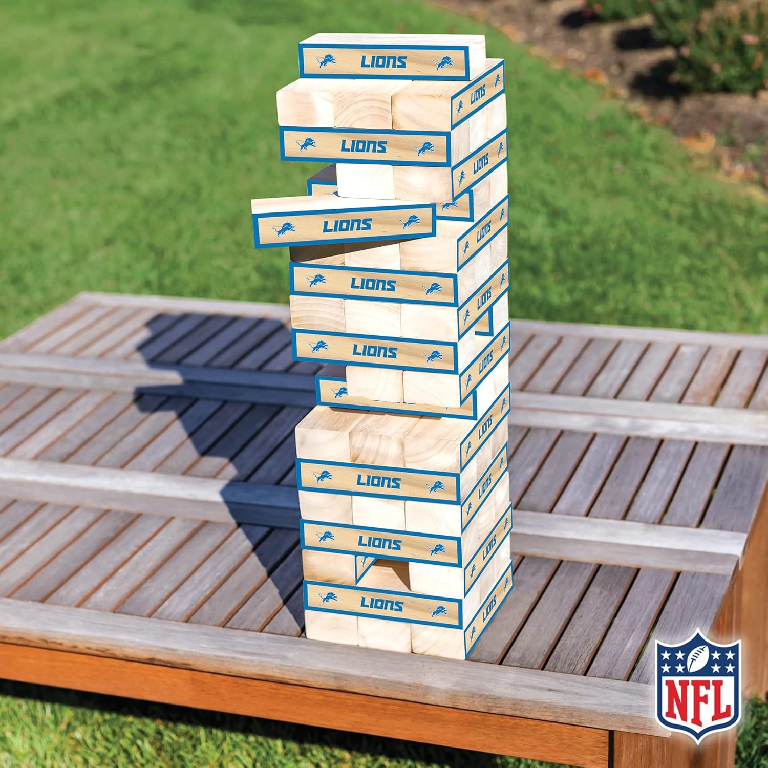 Wild Sports NFL Giant Stacking Wooden Blocks – Tumbling Tower Classic Family Game Stacks – Great Gift for Any Football Fan (Detroit Lions)