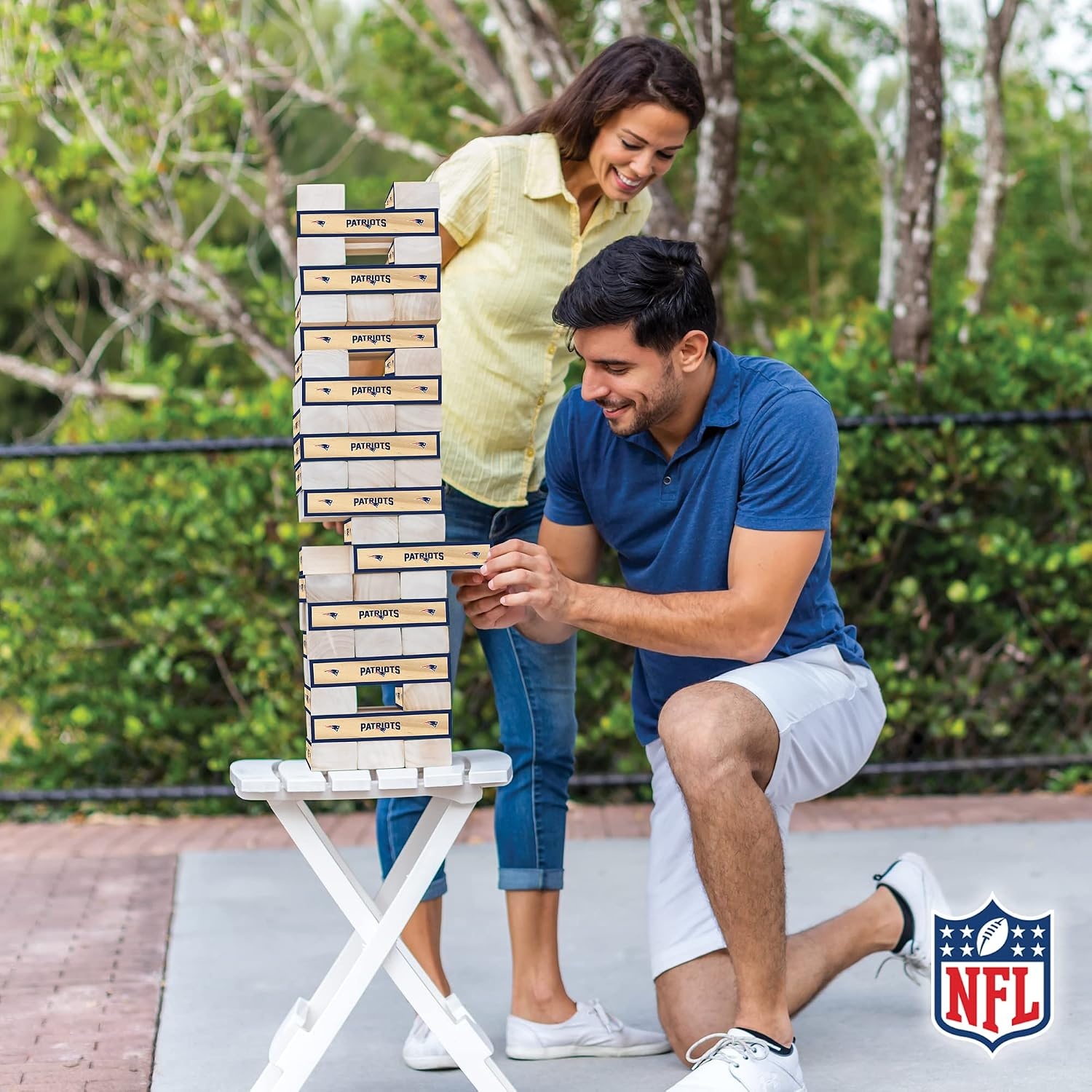 Wild Sports NFL Giant Stacking Wooden Blocks – Tumbling Tower Classic Family Game Stacks – Great Gift for Any Football Fan (New England Patriots)
