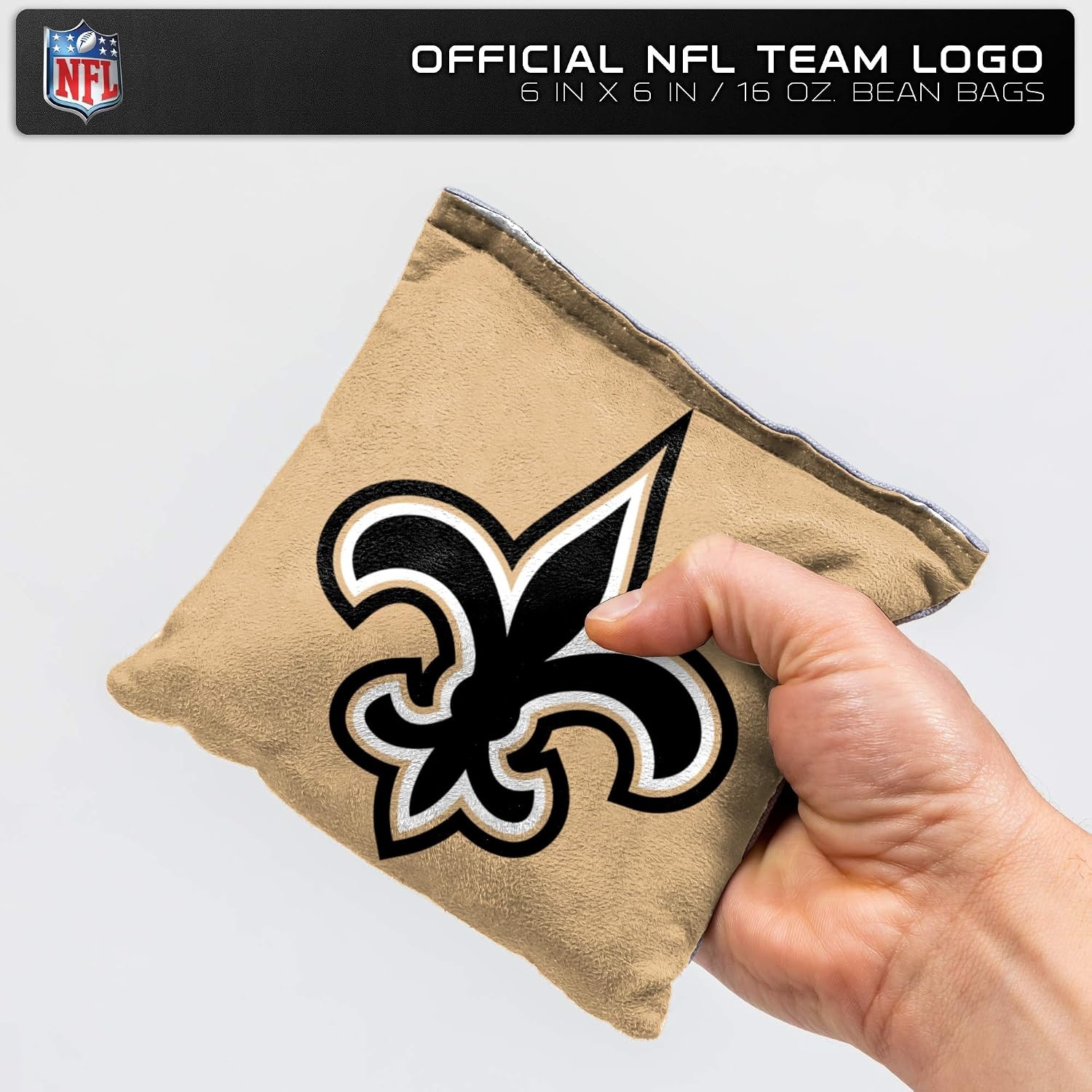 NFL Pro Football Dual Sided Bean Bags by Wild Sports, 8 Count, Premium Toss Bags for Cornhole Set – Great for Tailgates, Outdoors, Backyard(New Orleans Saints)