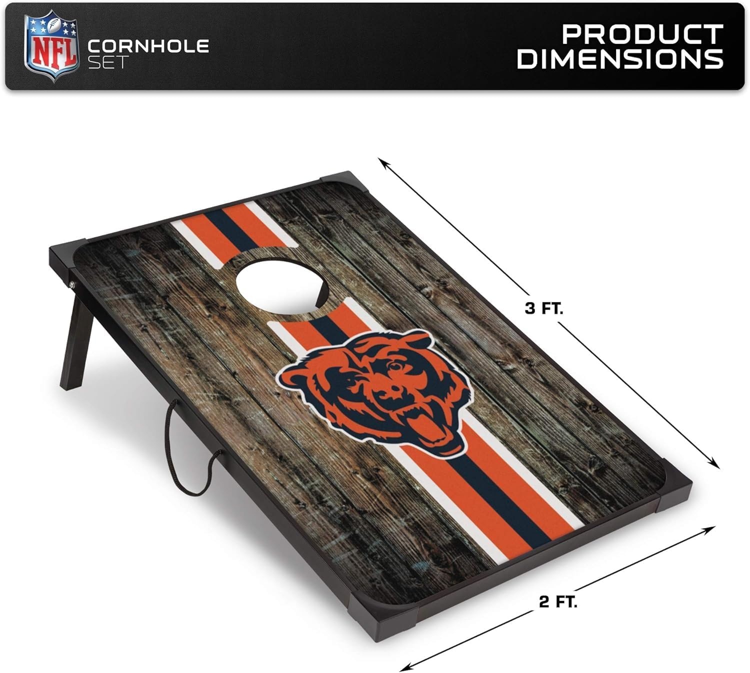 Wild Sports NFL 2′ x 3′ MDF Deluxe Cornhole Set – with Corners and Aprons(Chicago Bears)