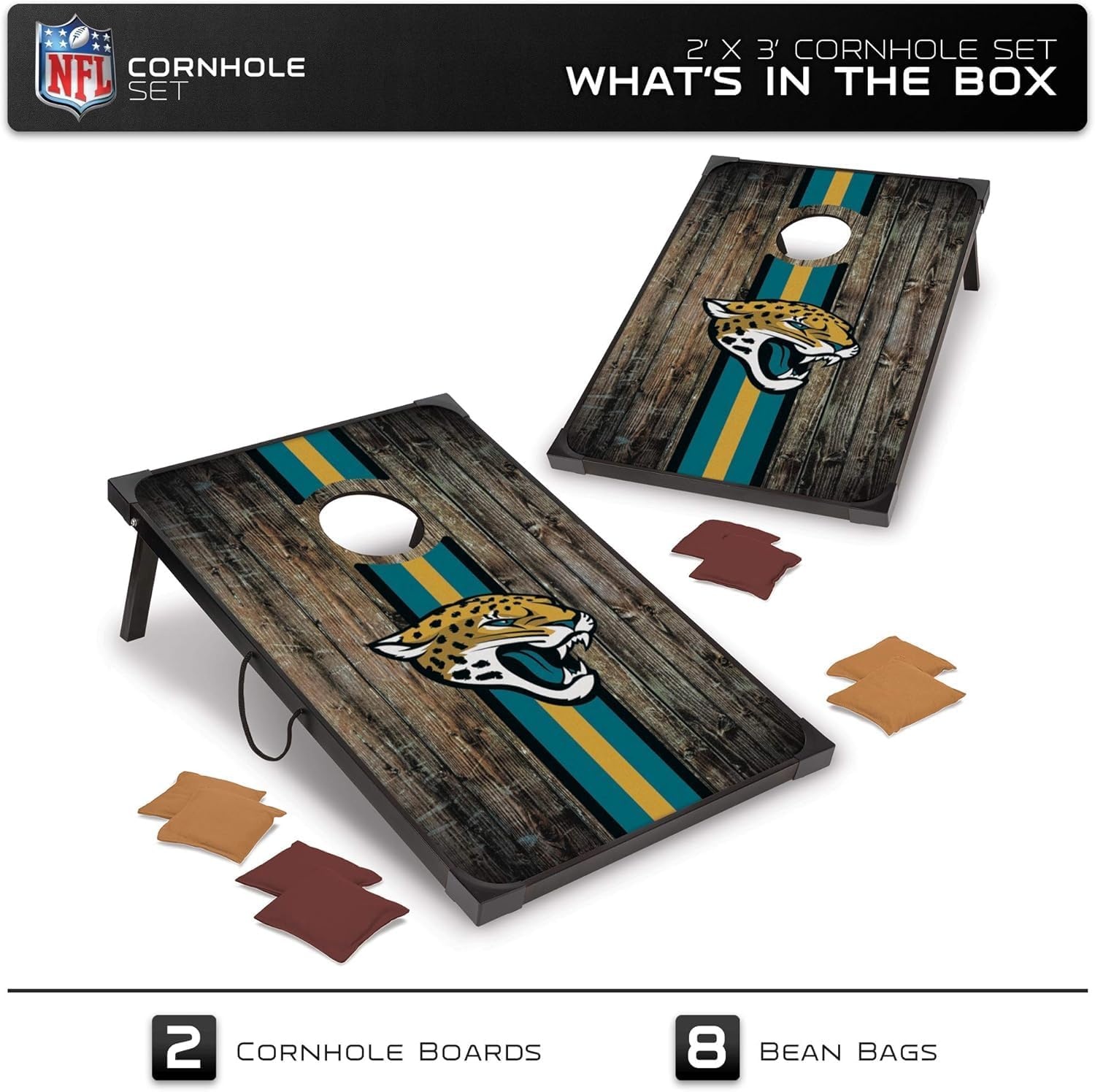 Wild Sports NFL 2′ x 3′ MDF Deluxe Cornhole Set – with Corners and Aprons(Jacksonville Jaguars)