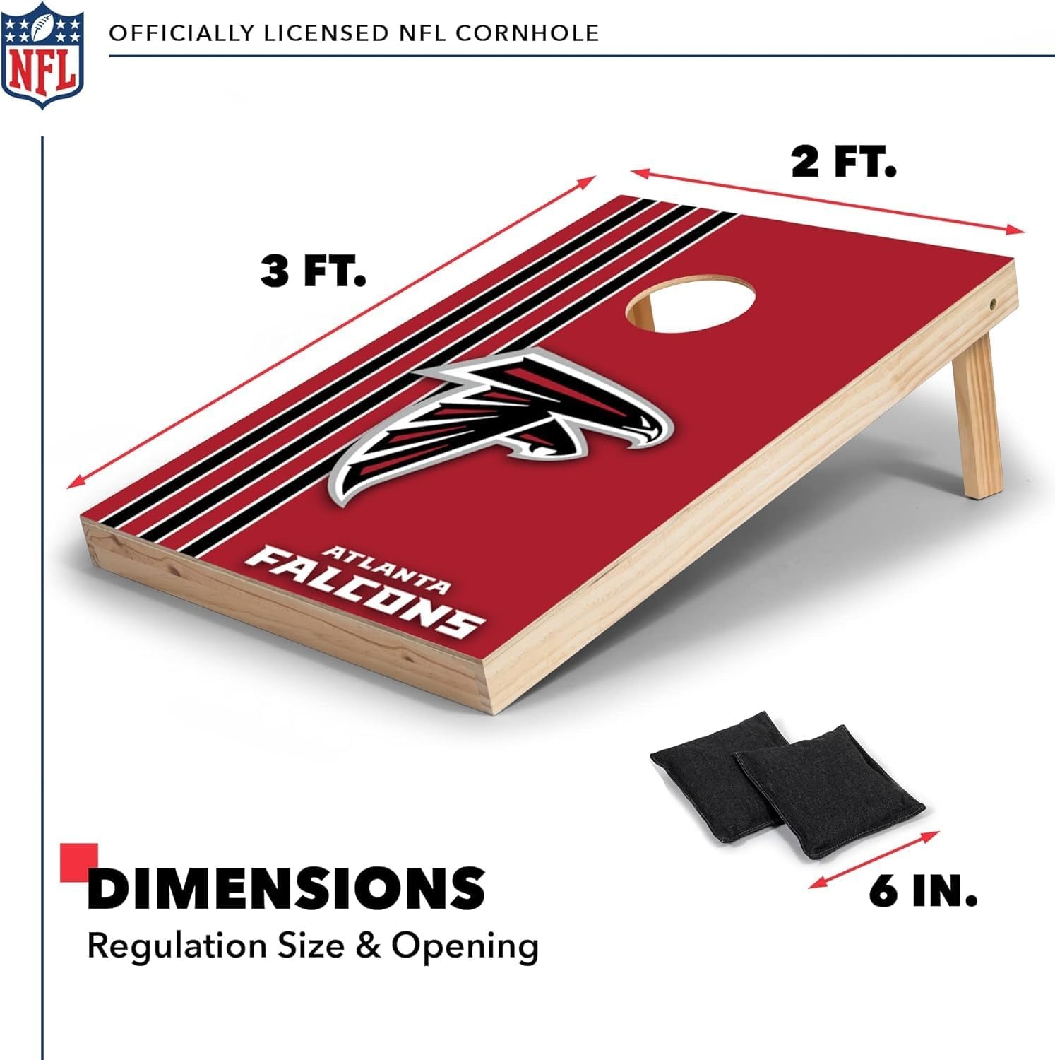 NFL 2′ x 3′ Solid Wood Cornhole Set with Direct Print HD Team Graphics – Great Gift for Any Football Fan  Bean Bag Toss Family Outdoor Games(Atlanta Falcons)