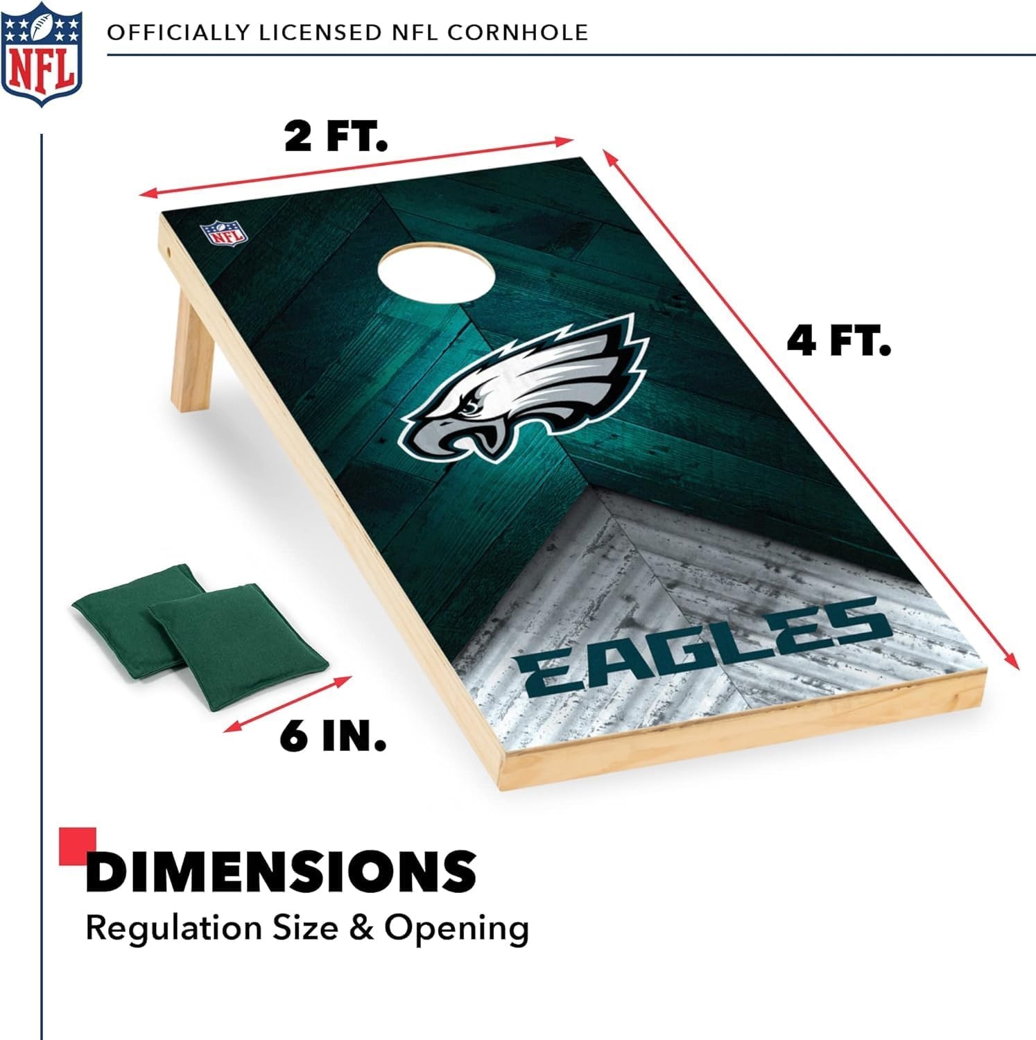 NFL Football 2′ x 4′ Regulation Size Solid Wood Cornhole Set with Direct Print HD Team Graphics Great Gift for Any Football Fan  Bean Bag Toss Family Outdoor Game(Philadelphia Eagles)