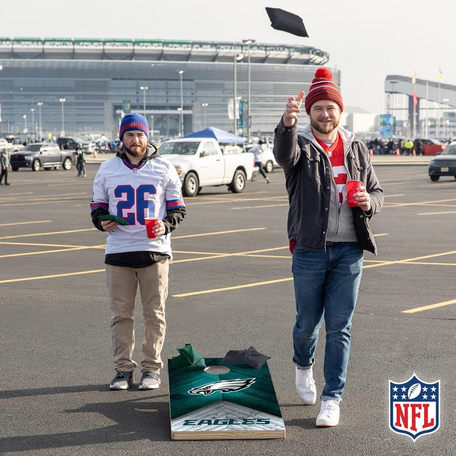 NFL Football 2′ x 4′ Regulation Size Solid Wood Cornhole Set with Direct Print HD Team Graphics Great Gift for Any Football Fan  Bean Bag Toss Family Outdoor Game(Philadelphia Eagles)