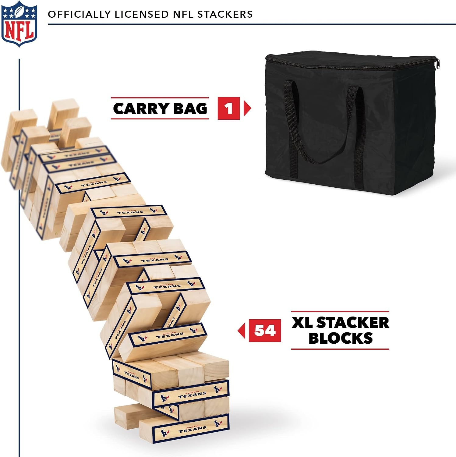Wild Sports NFL Giant Stacking Wooden Blocks – Tumbling Tower Classic Family Game Stacks – Great Gift for Any Football Fan (Houston Texans)