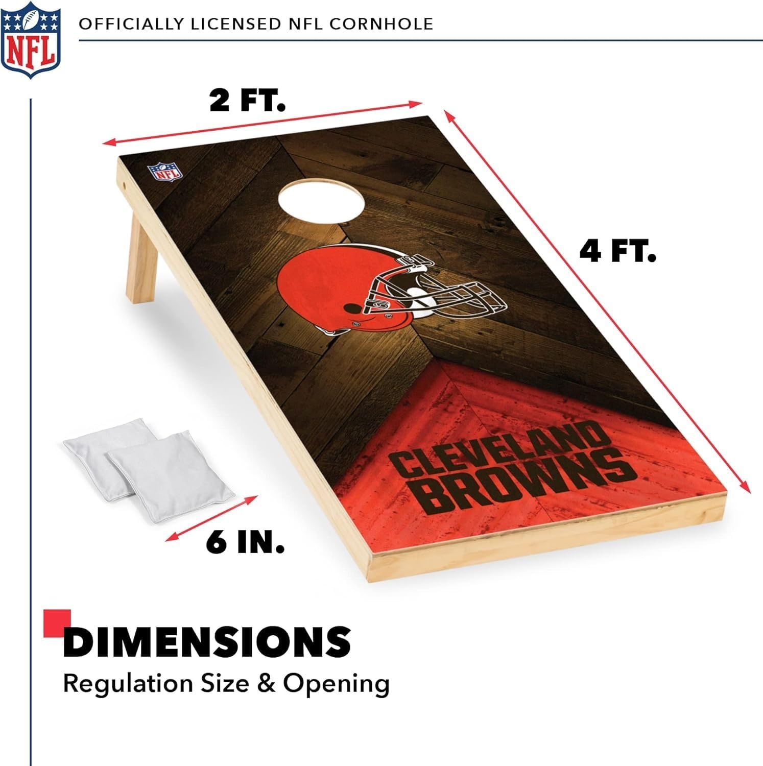 NFL Football 2′ x 4′ Regulation Size Solid Wood Cornhole Set with Direct Print HD Team Graphics Great Gift for Any Football Fan  Bean Bag Toss Family Outdoor Game(Cleveland Browns)