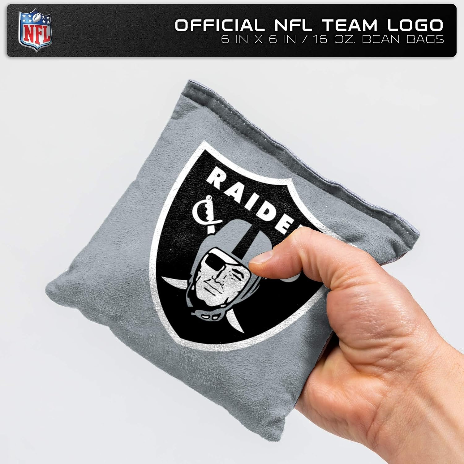 NFL Pro Football Dual Sided Bean Bags by Wild Sports, 8 Count, Premium Toss Bags for Cornhole Set – Great for Tailgates, Outdoors, Backyard(Las Vegas Raiders)