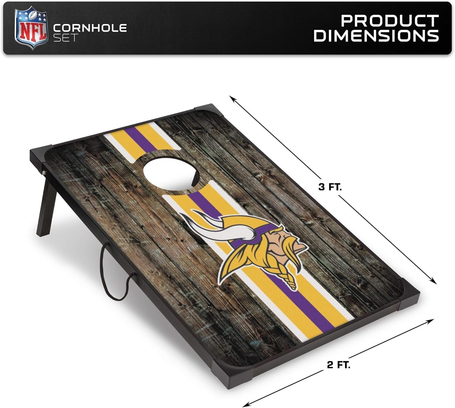 Wild Sports NFL 2′ x 3′ MDF Deluxe Cornhole Set – with Corners and Aprons(Minnesota Vikings)