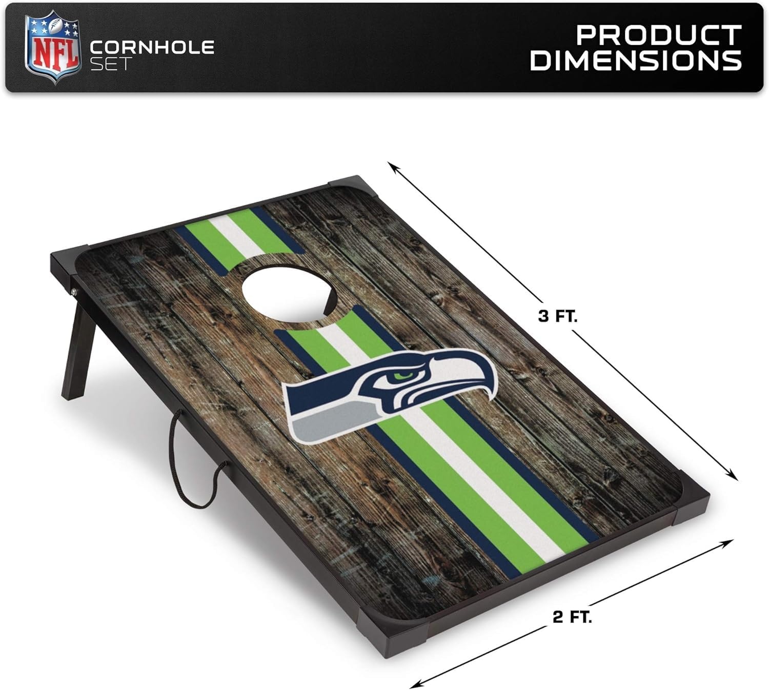 Wild Sports NFL 2′ x 3′ MDF Deluxe Cornhole Set – with Corners and Aprons(Seattle Seahawks)
