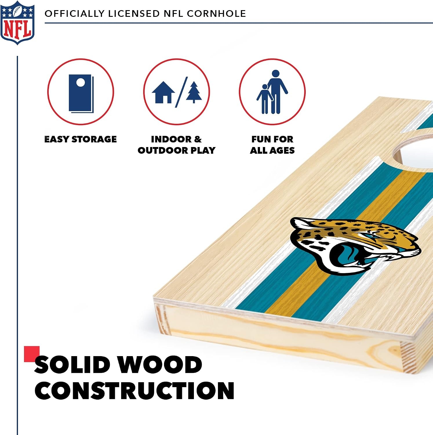 NFL Football Portable Size 1′ x 2′ Solid Wood Cornhole Set with Direct Print HD Team Graphics – Travel Size(Jacksonville Jaguars)