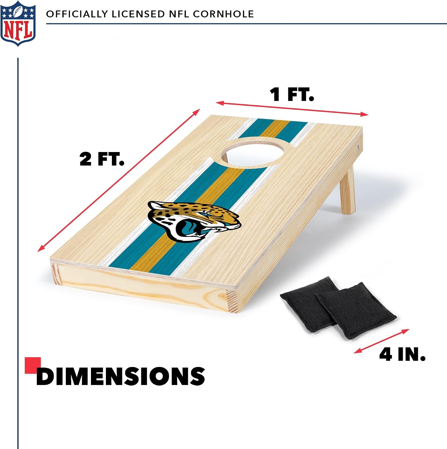 NFL Football Portable Size 1′ x 2′ Solid Wood Cornhole Set with Direct Print HD Team Graphics – Travel Size(Jacksonville Jaguars)