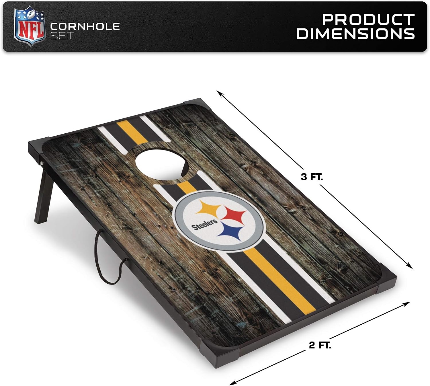 Wild Sports NFL 2′ x 3′ MDF Deluxe Cornhole Set – with Corners and Aprons(Pittsburgh Steelers)