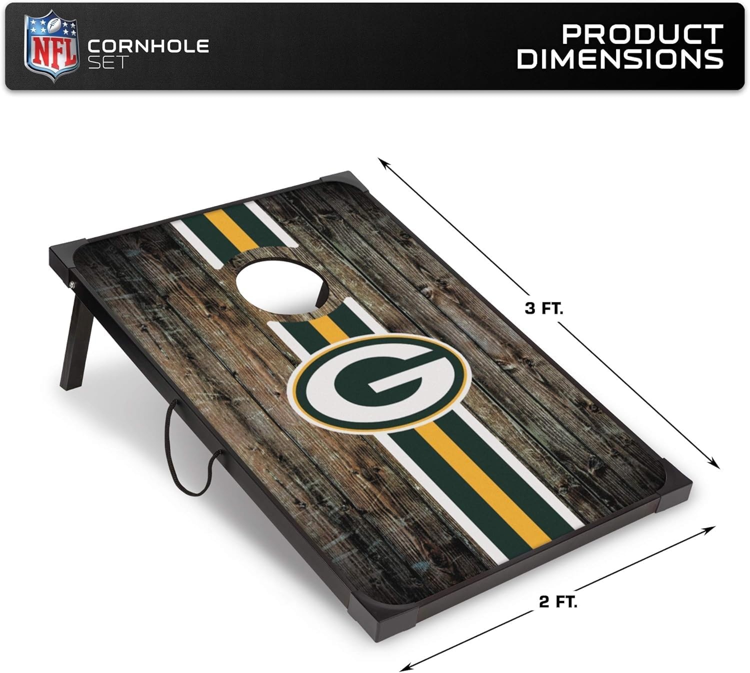 Wild Sports NFL 2′ x 3′ MDF Deluxe Cornhole Set – with Corners and Aprons(Green Bay Packers)