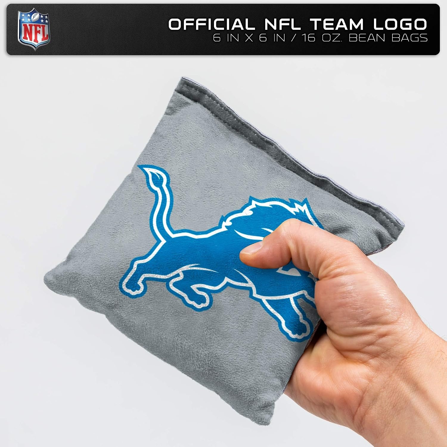 NFL Pro Football Dual Sided Bean Bags by Wild Sports, 8 Count, Premium Toss Bags for Cornhole Set – Great for Tailgates, Outdoors, Backyard(Detroit Lions)