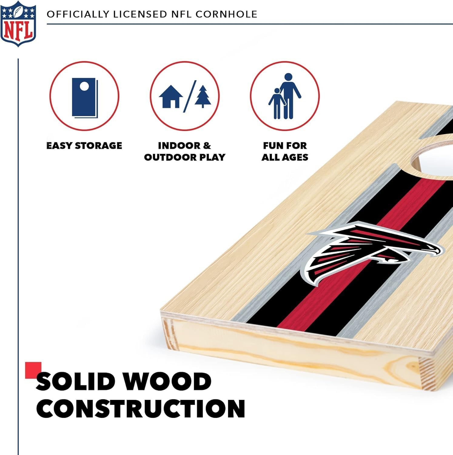 NFL Football Portable Size 1′ x 2′ Solid Wood Cornhole Set with Direct Print HD Team Graphics – Travel Size(Atlanta Falcons)