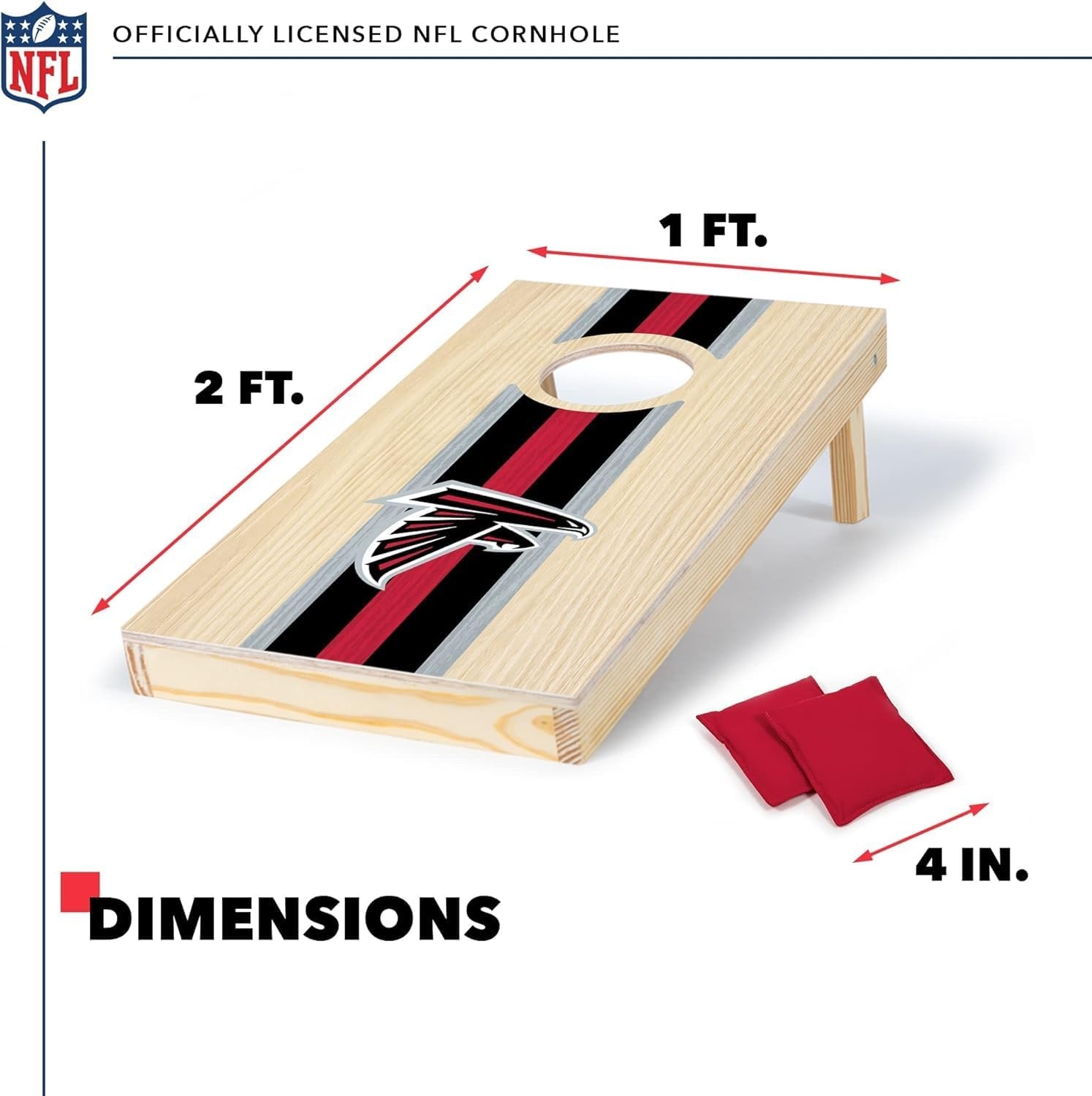 NFL Football Portable Size 1′ x 2′ Solid Wood Cornhole Set with Direct Print HD Team Graphics – Travel Size(Atlanta Falcons)