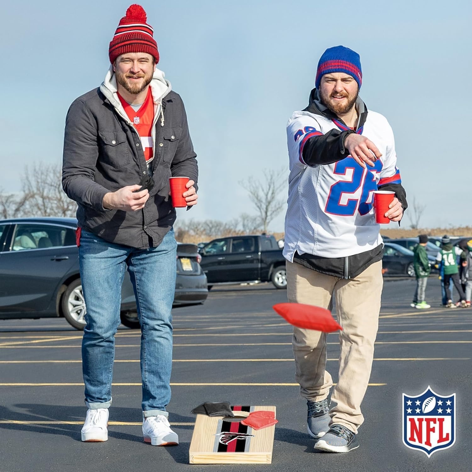 NFL Football Portable Size 1′ x 2′ Solid Wood Cornhole Set with Direct Print HD Team Graphics – Travel Size(Atlanta Falcons)