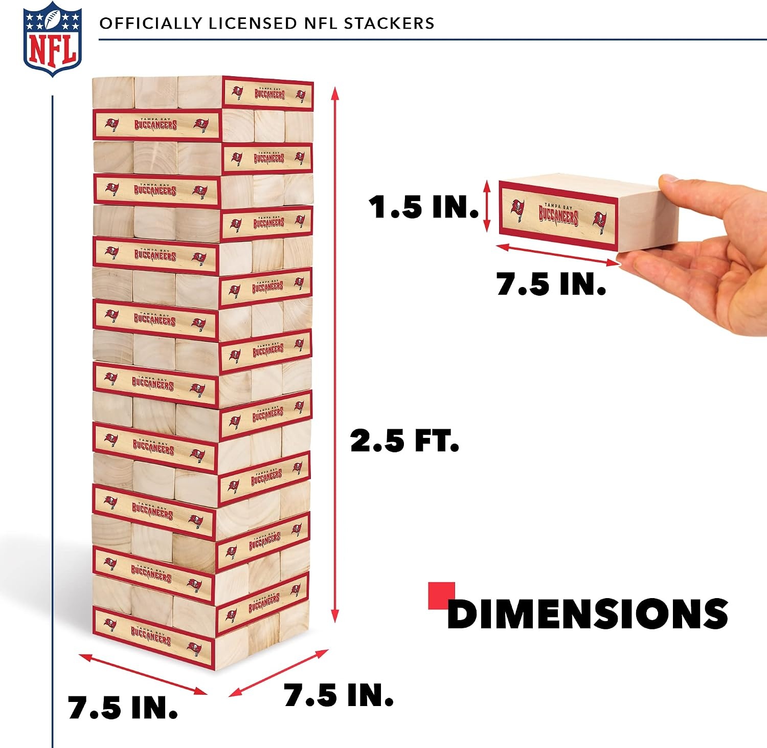 Wild Sports NFL Giant Stacking Wooden Blocks – Tumbling Tower Classic Family Game Stacks – Great Gift for Any Football Fan (Tampa Bay Buccaneers)
