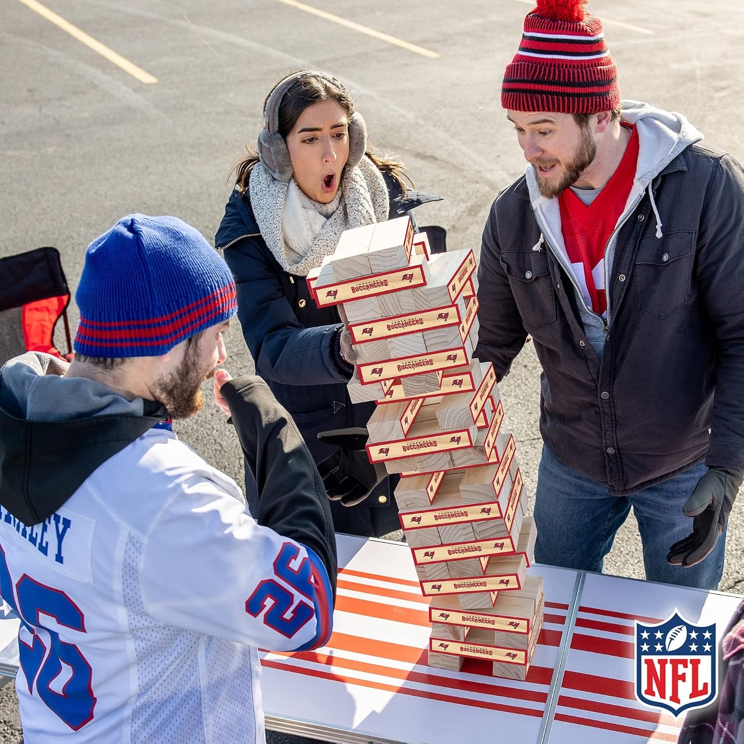 Wild Sports NFL Giant Stacking Wooden Blocks – Tumbling Tower Classic Family Game Stacks – Great Gift for Any Football Fan (Tampa Bay Buccaneers)