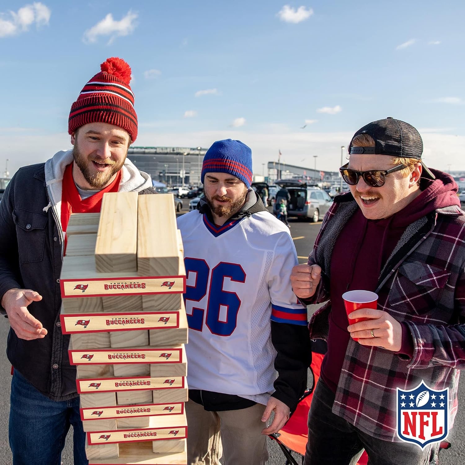 Wild Sports NFL Giant Stacking Wooden Blocks – Tumbling Tower Classic Family Game Stacks – Great Gift for Any Football Fan (Tampa Bay Buccaneers)