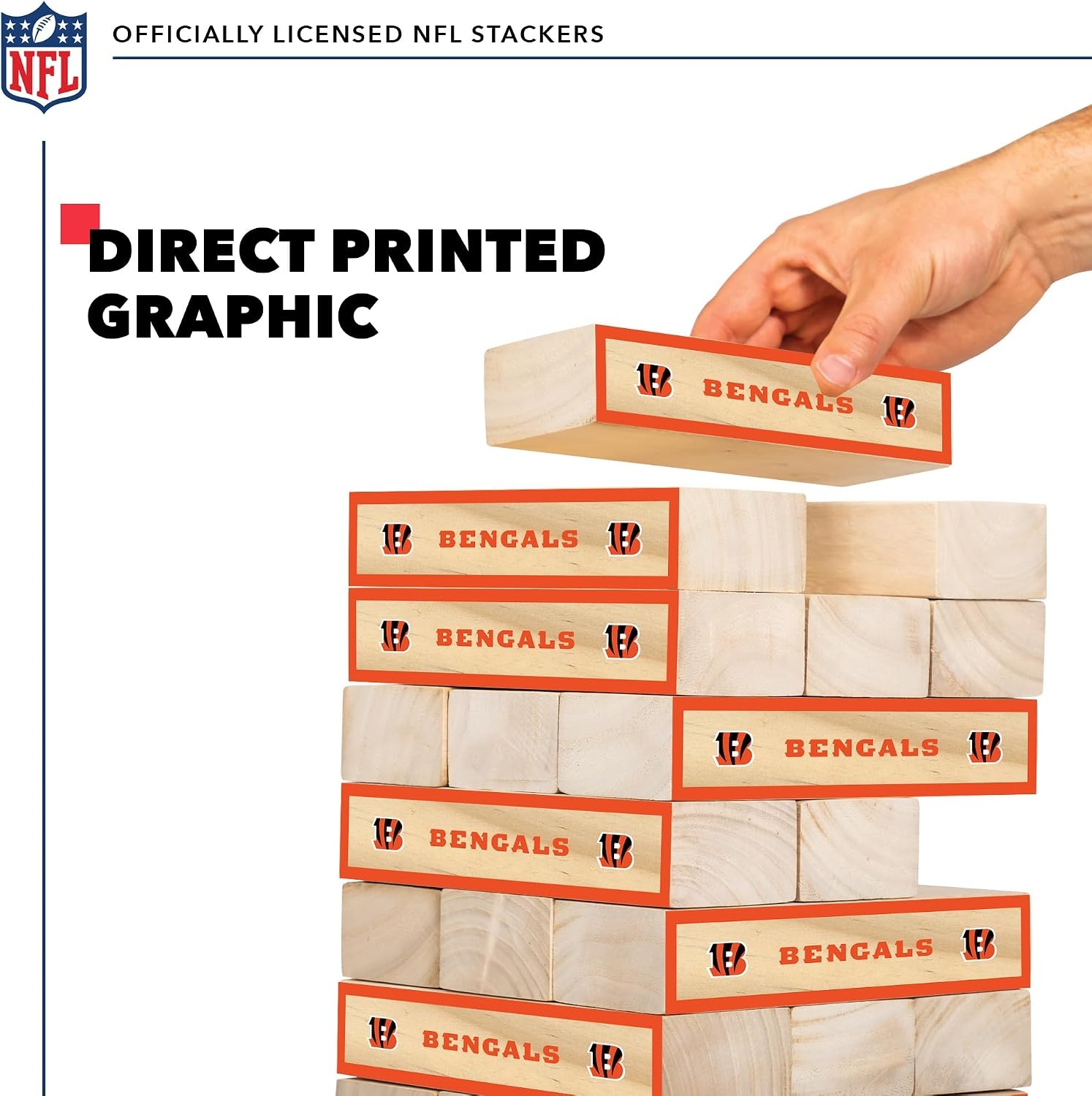 Wild Sports NFL Giant Stacking Wooden Blocks – Tumbling Tower Classic Family Game Stacks – Great Gift for Any Football Fan (Cincinnati Bengals)