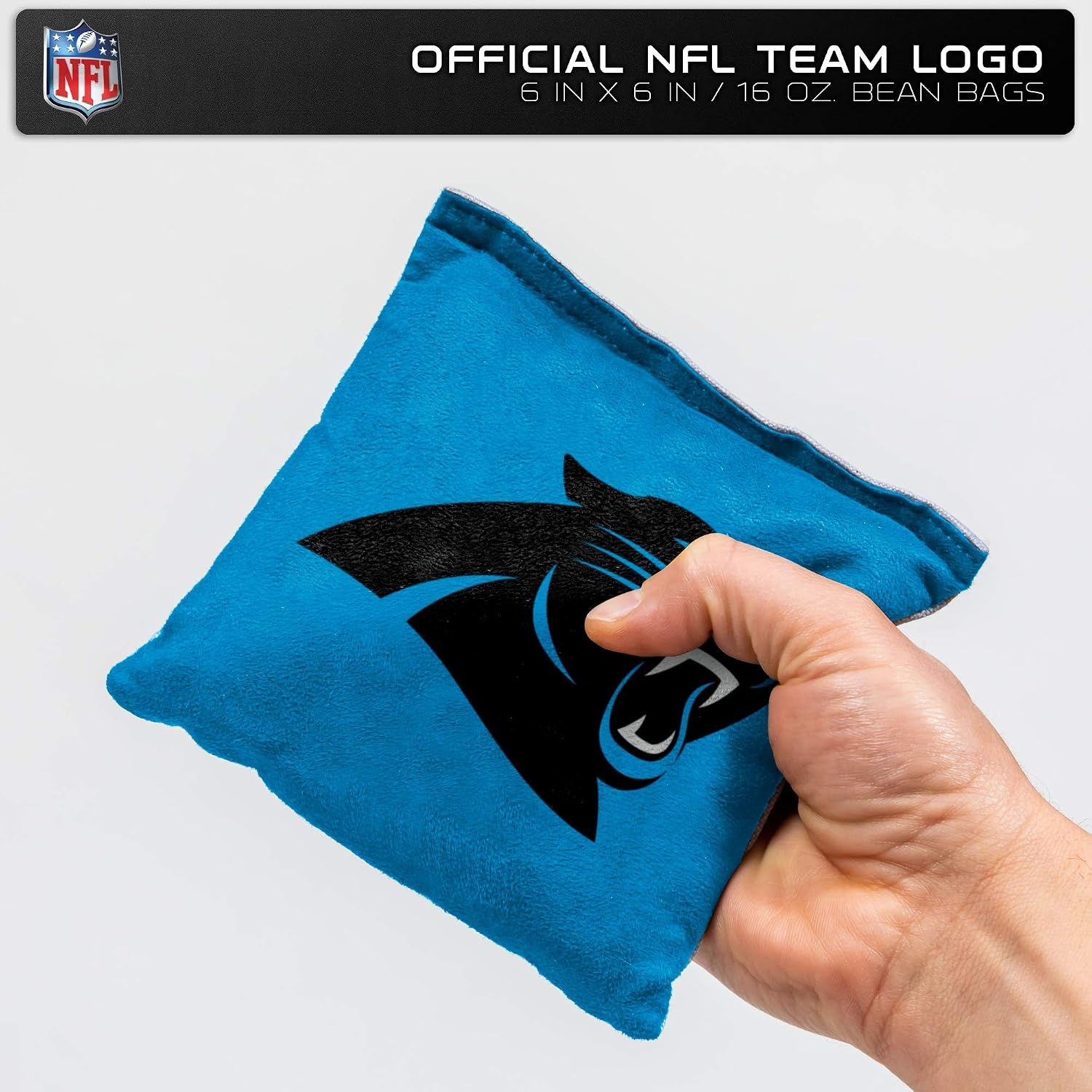 NFL Pro Football Dual Sided Bean Bags by Wild Sports, 8 Count, Premium Toss Bags for Cornhole Set – Great for Tailgates, Outdoors, Backyard(Carolina Panthers)