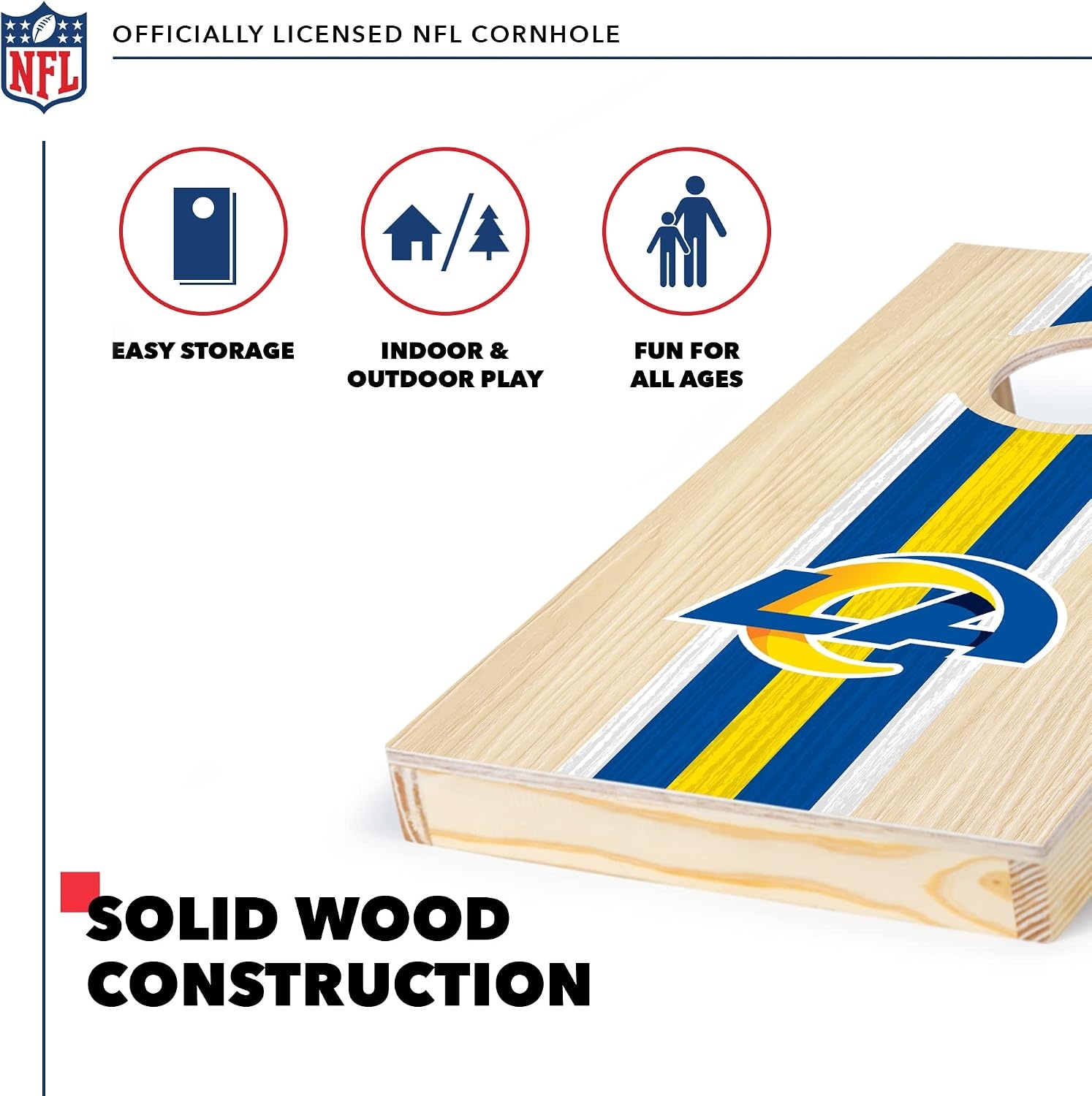 NFL Football Portable Size 1′ x 2′ Solid Wood Cornhole Set with Direct Print HD Team Graphics – Travel Size(Los Angeles Rams)
