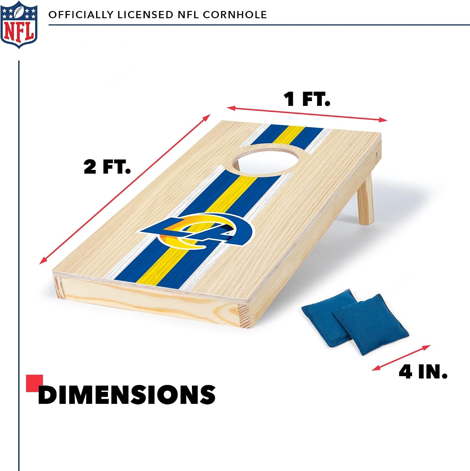 NFL Football Portable Size 1′ x 2′ Solid Wood Cornhole Set with Direct Print HD Team Graphics – Travel Size(Los Angeles Rams)
