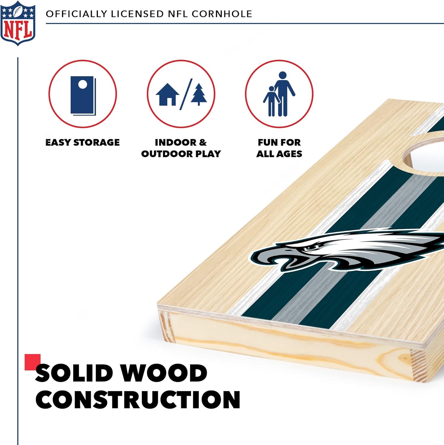 NFL Football Portable Size 1′ x 2′ Solid Wood Cornhole Set with Direct Print HD Team Graphics – Travel Size(Philadelphia Eagles)