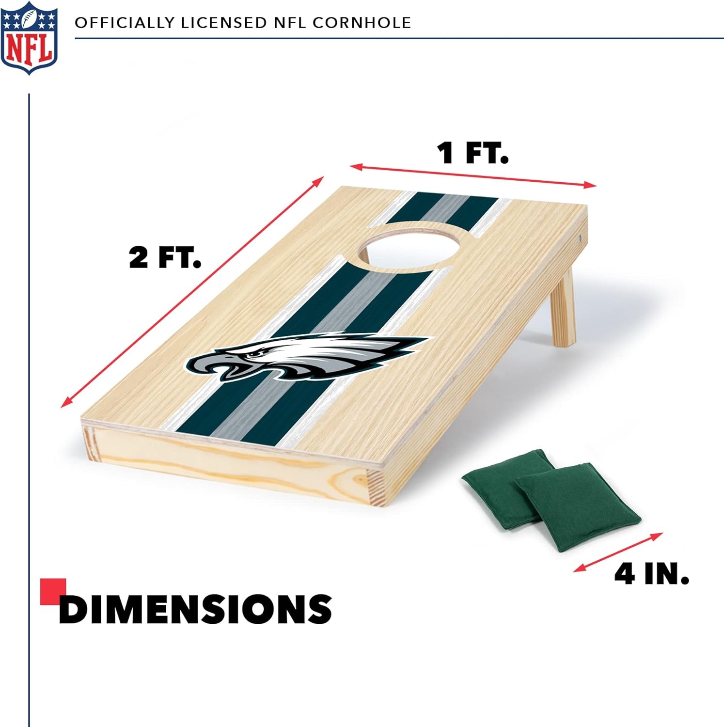 NFL Football Portable Size 1′ x 2′ Solid Wood Cornhole Set with Direct Print HD Team Graphics – Travel Size(Philadelphia Eagles)