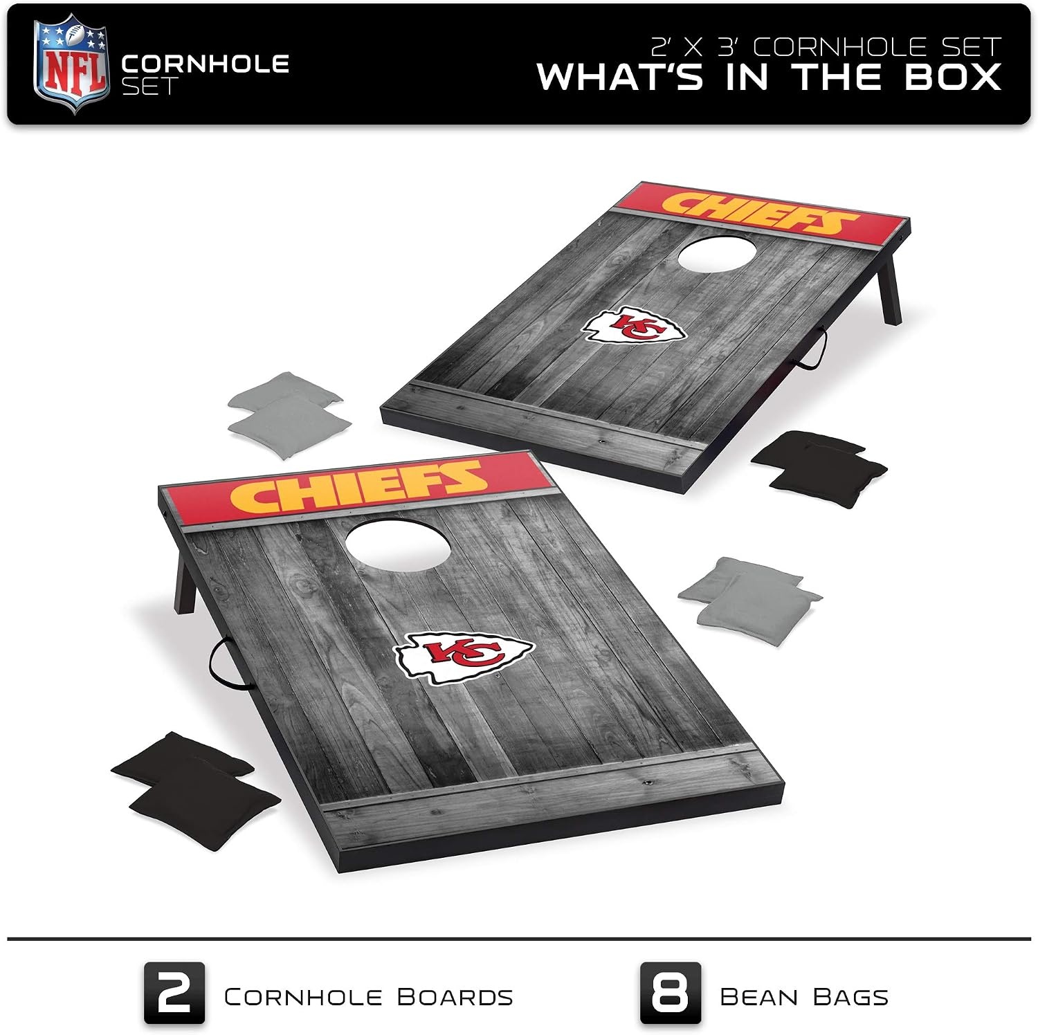 Wild Sports 2’x3′ MDF Wood NFL Cornhole Set(Kansas City Chiefs)