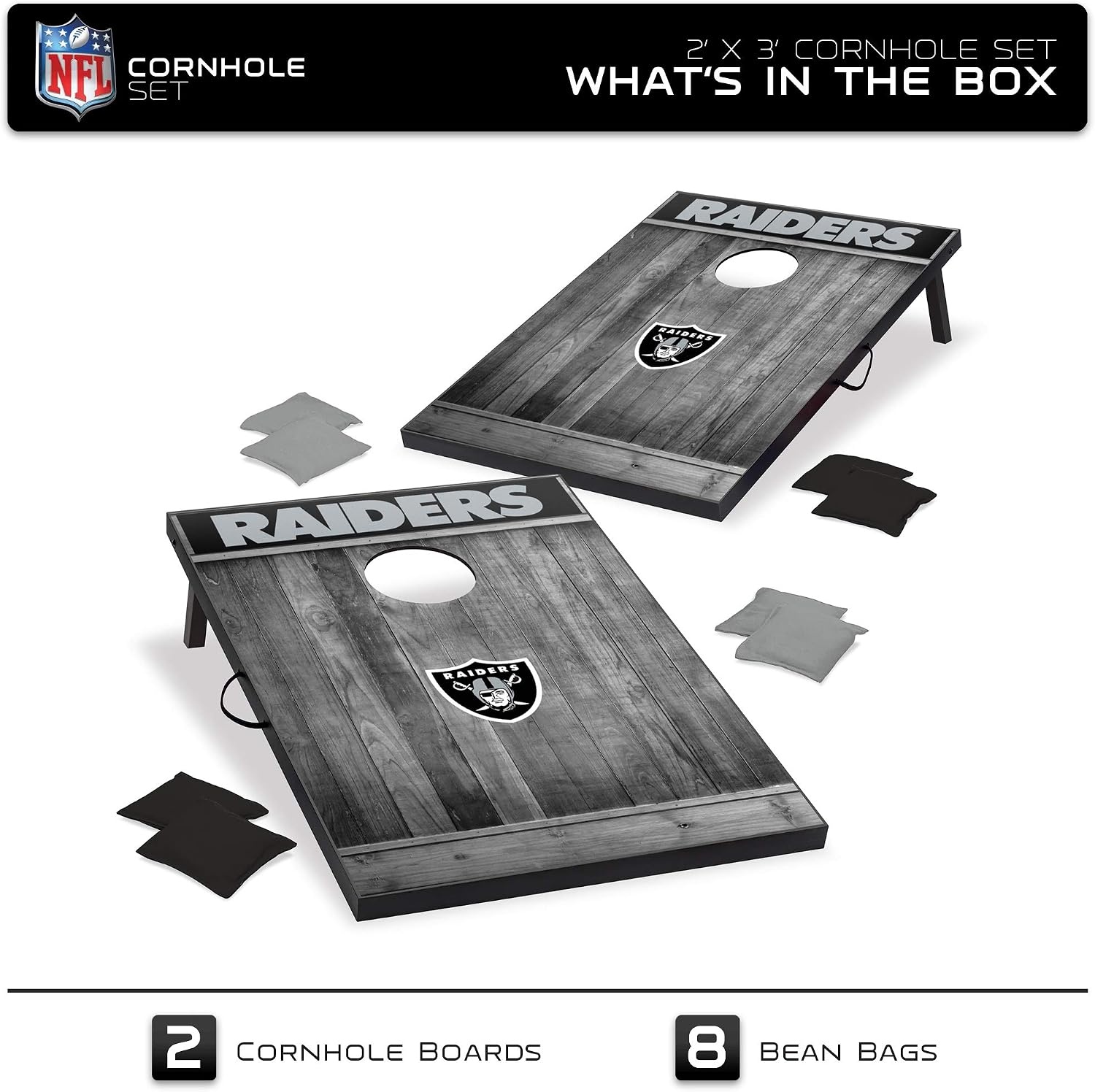 Wild Sports 2’x3′ MDF Wood NFL Cornhole Set(Las Vegas Raiders)