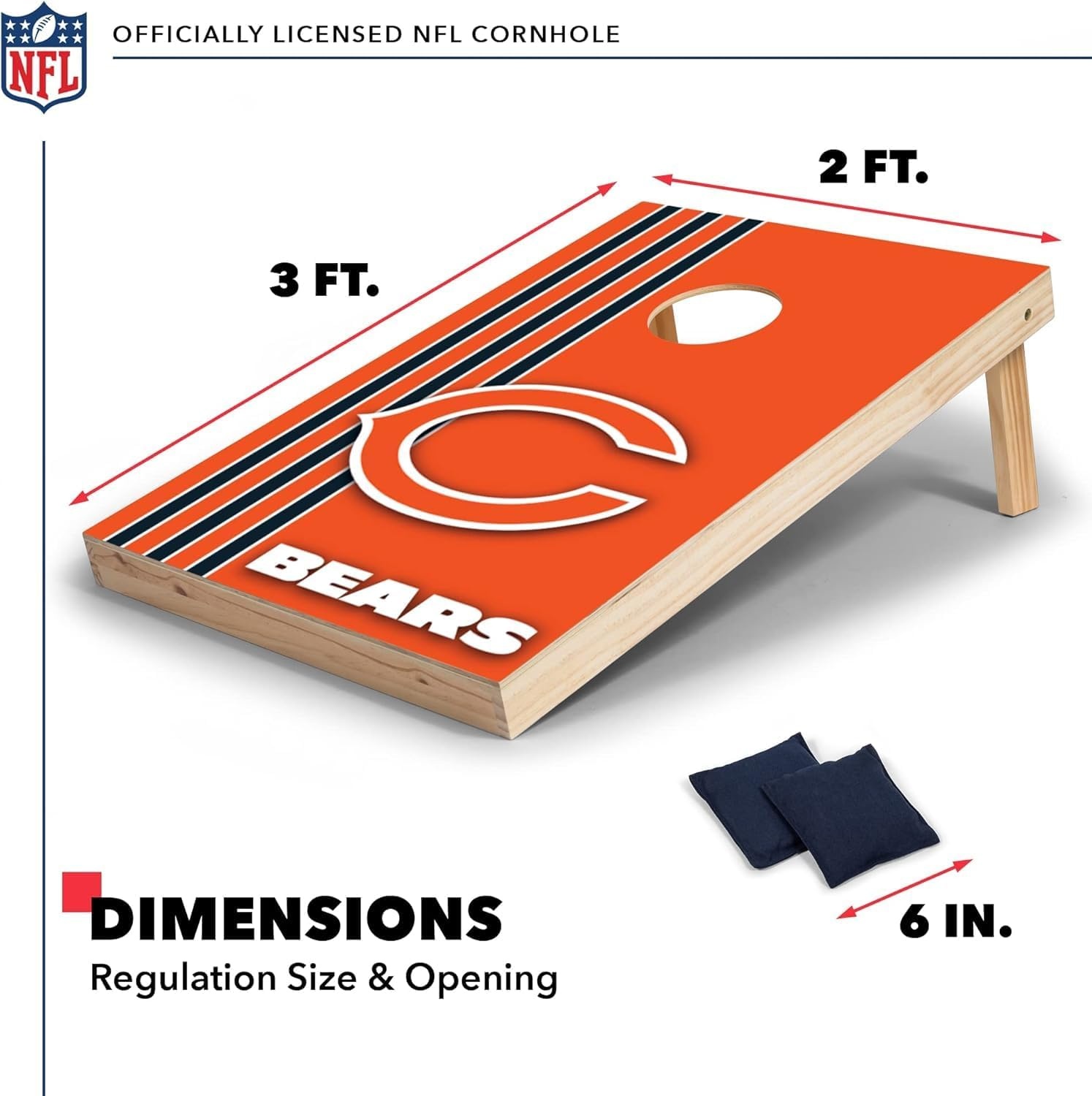 NFL 2′ x 3′ Solid Wood Cornhole Set with Direct Print HD Team Graphics – Great Gift for Any Football Fan  Bean Bag Toss Family Outdoor Games(Chicago Bears)