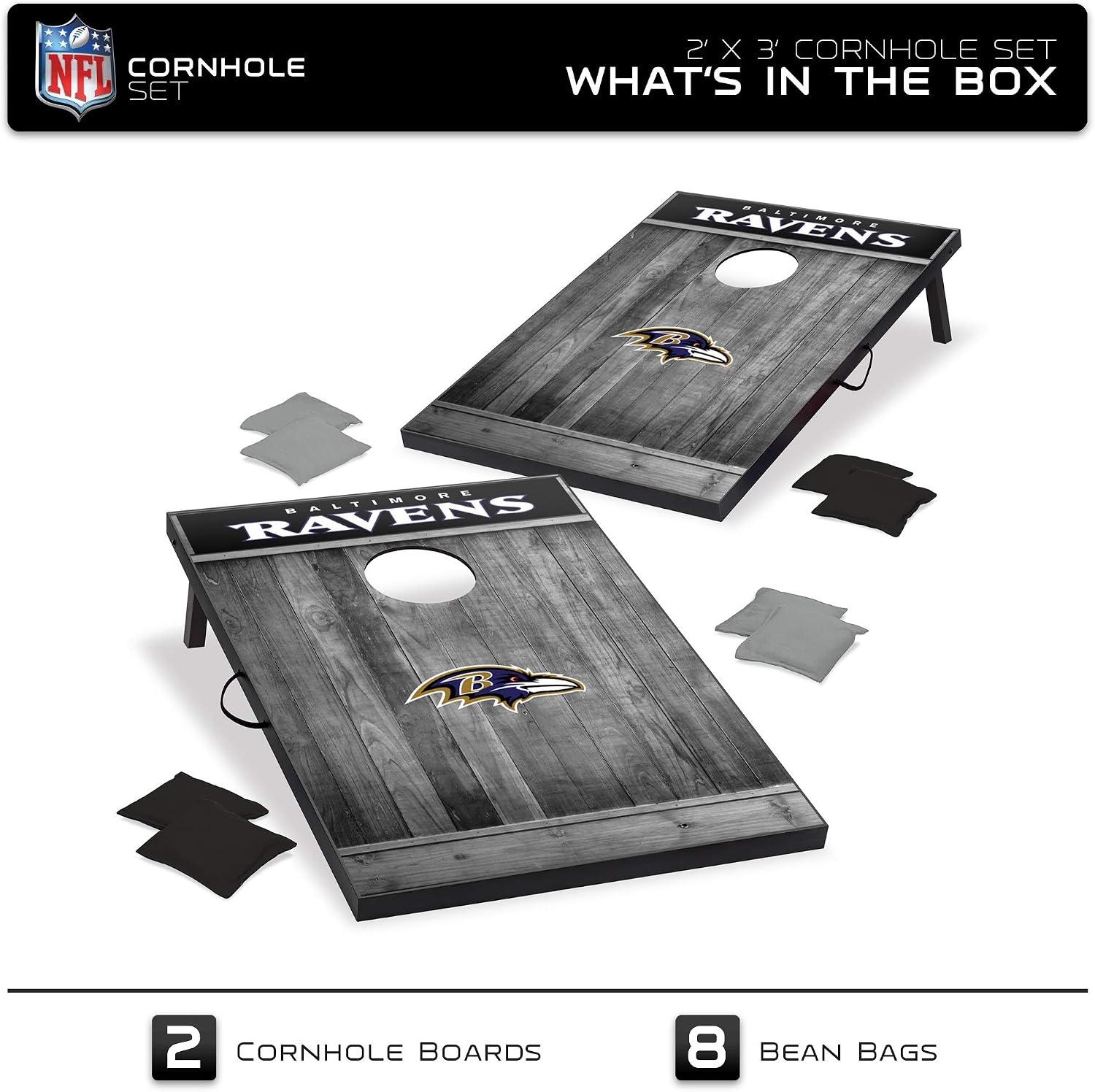 Wild Sports 2’x3′ MDF Wood NFL Cornhole Set(Baltimore Ravens)