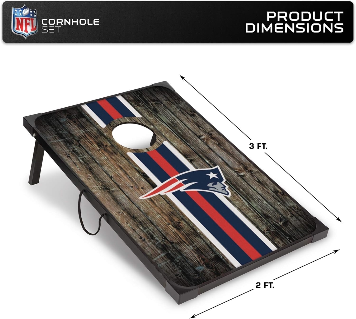 Wild Sports NFL 2′ x 3′ MDF Deluxe Cornhole Set – with Corners and Aprons(New England Patriots)