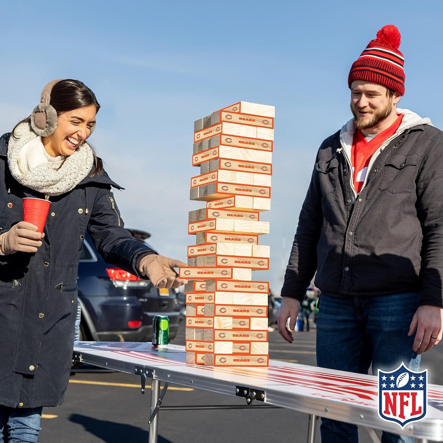 Wild Sports NFL Giant Stacking Wooden Blocks – Tumbling Tower Classic Family Game Stacks – Great Gift for Any Football Fan (Chicago Bears)