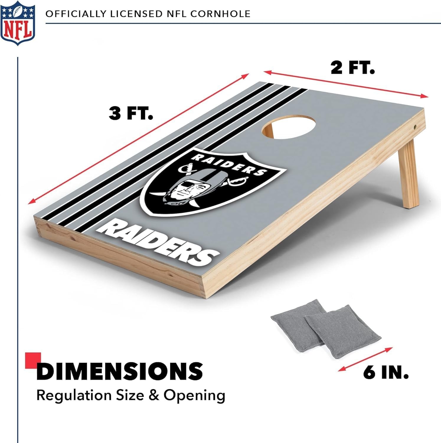 NFL 2′ x 3′ Solid Wood Cornhole Set with Direct Print HD Team Graphics – Great Gift for Any Football Fan  Bean Bag Toss Family Outdoor Games(Las Vegas Raiders)