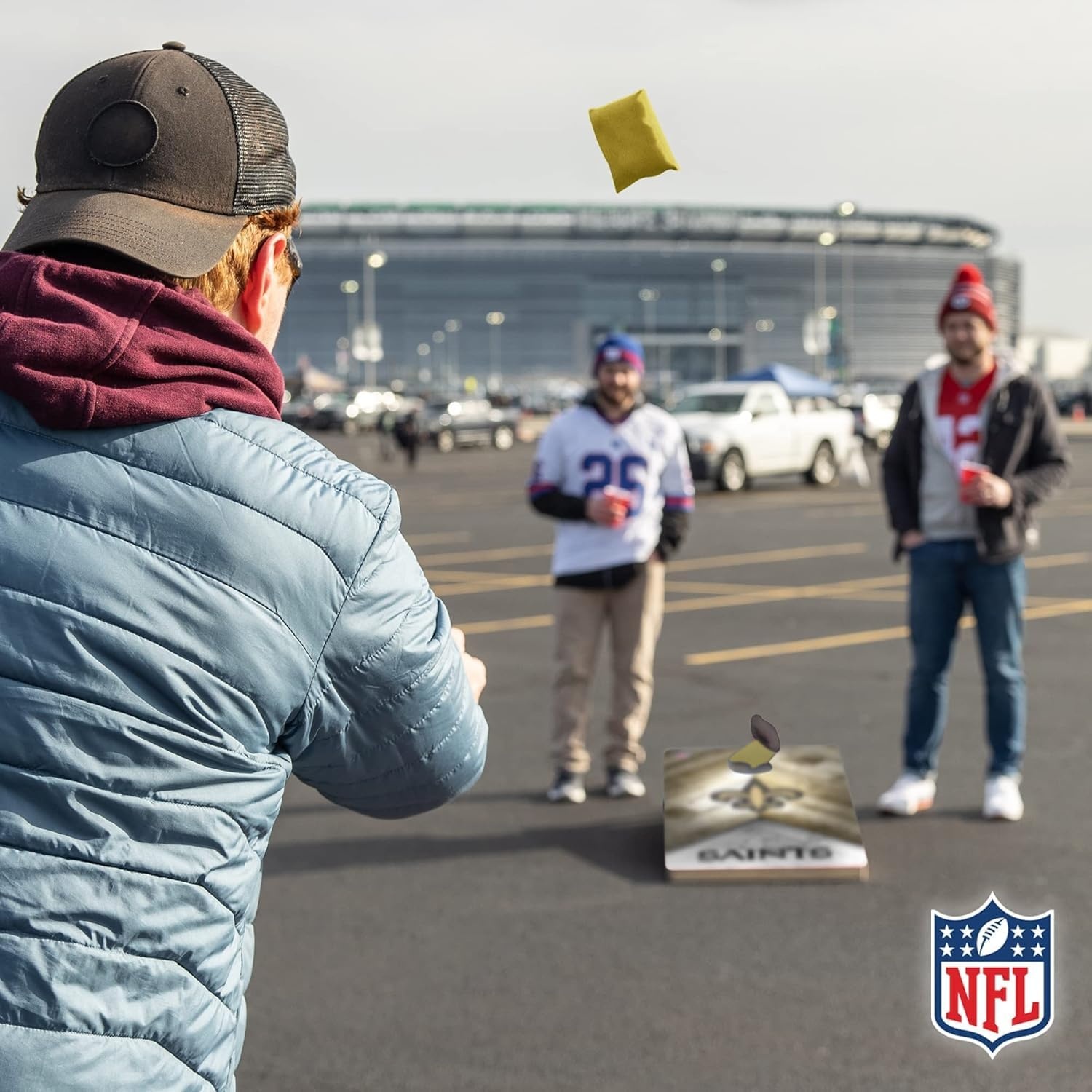 NFL Football 2′ x 4′ Regulation Size Solid Wood Cornhole Set with Direct Print HD Team Graphics Great Gift for Any Football Fan  Bean Bag Toss Family Outdoor Game(New Orleans Saints)