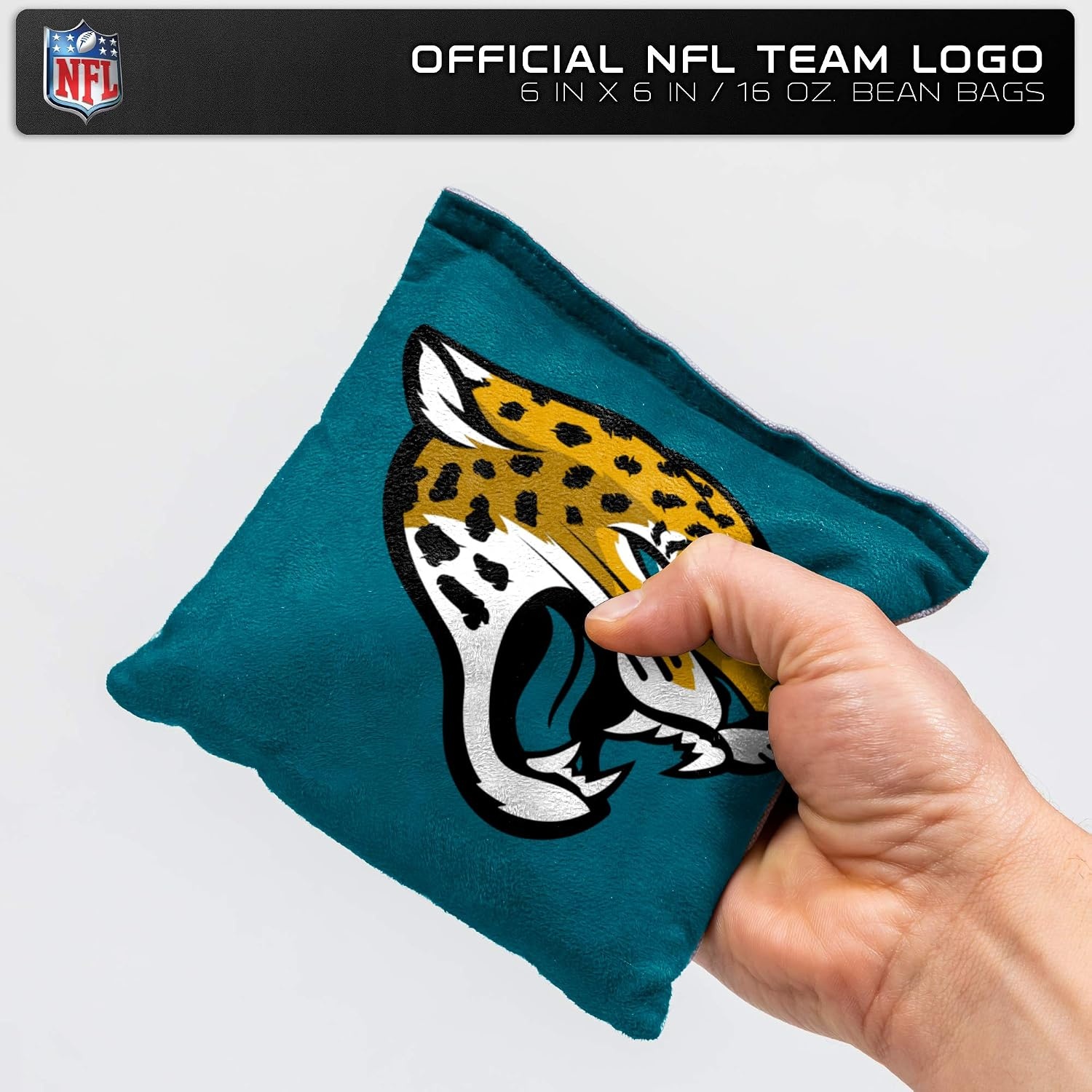 NFL Pro Football Dual Sided Bean Bags by Wild Sports, 8 Count, Premium Toss Bags for Cornhole Set – Great for Tailgates, Outdoors, Backyard(Jacksonville Jaguars)