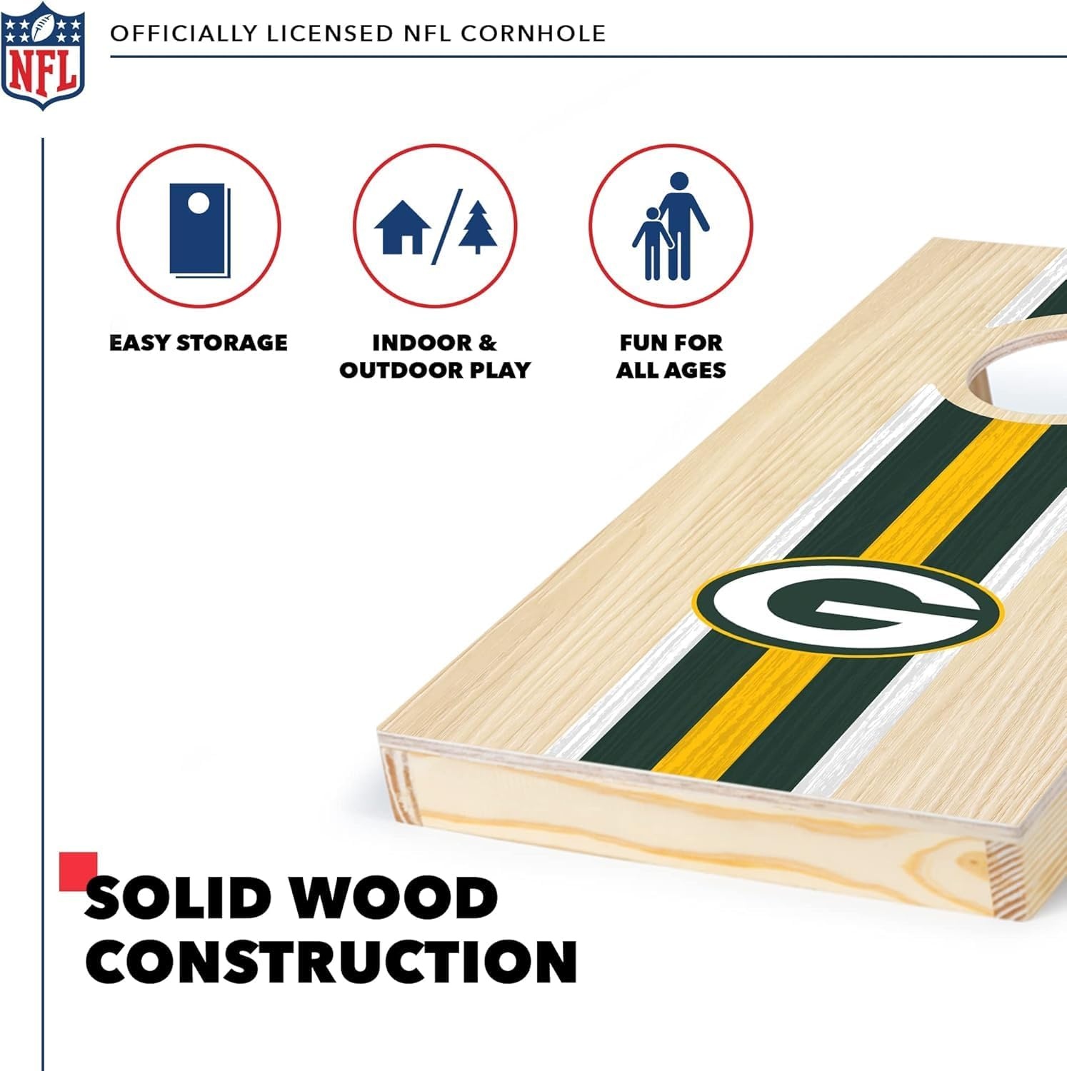 NFL Football Portable Size 1′ x 2′ Solid Wood Cornhole Set with Direct Print HD Team Graphics – Travel Size(Green Bay Packers)